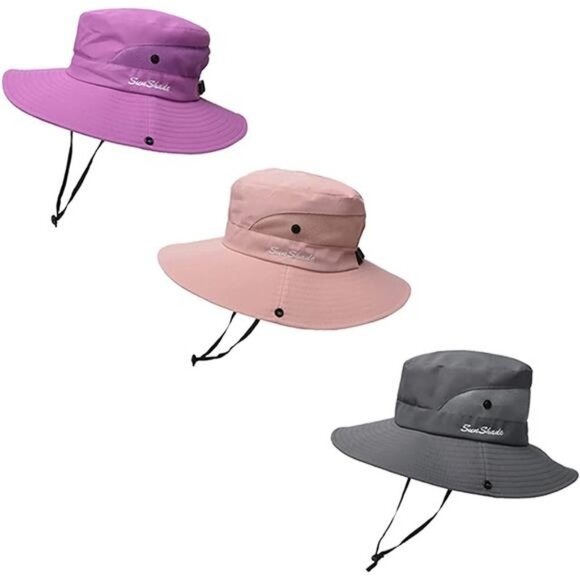 3 Pieces Women\'s Outdoor Ponytail Safari Sun Hat Foldable Mesh Wide Brim main image 4